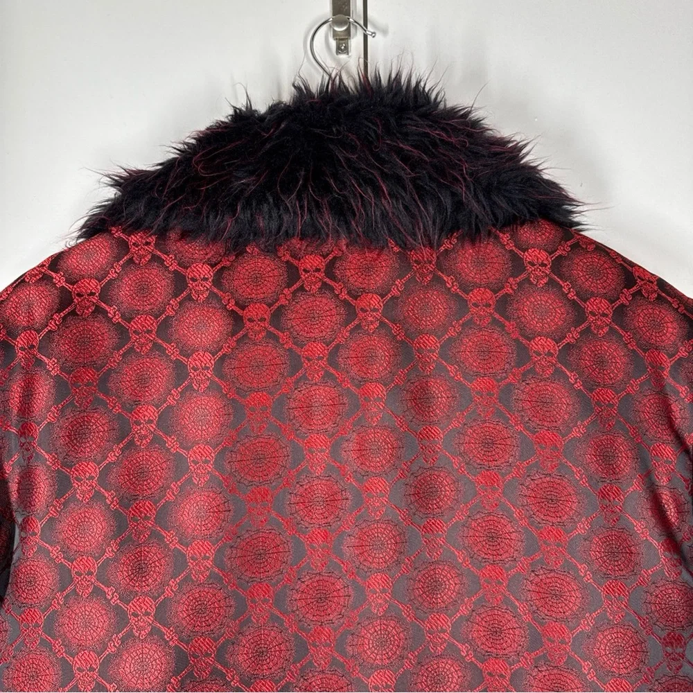 Vtg  Dragonfly Clothing Women’s M Skull Spider Pimp Jacket Fur Satin Gothic - Picture 7 of 13